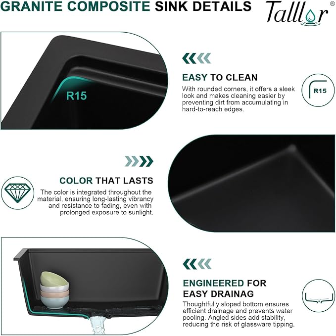 21"x18" Undermount Bar Sink Workstation - 21 Inch Granite Composite Matte Black Quartz Classic Single Bowl Under Counter Small Prep Rv Kitchen Sink All-In One #TLGU-140