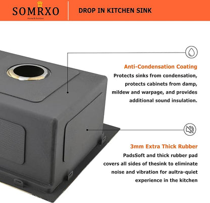 21x20 Inch Drop In Bar Sink - 16 Gauge Gold Stainless Steel Small Kitchen Sink, 10" Deep Single Bowl Workstation Sinks with Accessories for RV, Outdoor Kitchen & Wet Bar