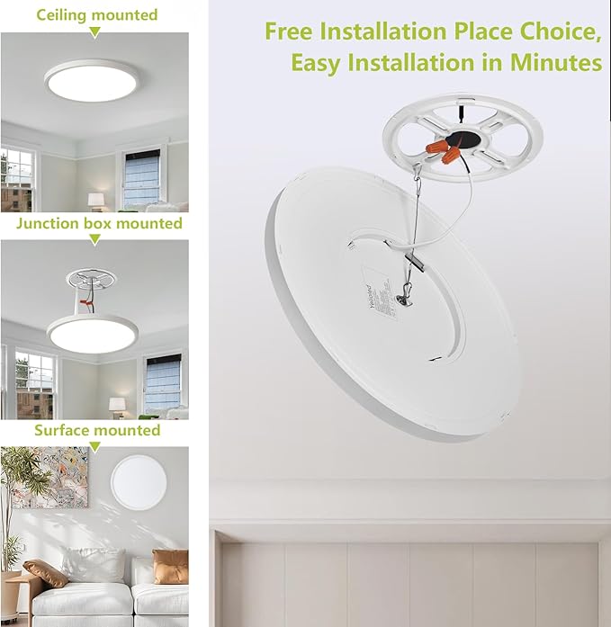 20 Inch 4200LM Large LED Flush Mount Ceiling Light with Remote Control, 42W Dimmable & 2700K-6500K Adjustable, Slim Ceiling Fixtures for Bedroom Workshop Office Apartment, White