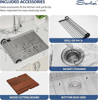 Sarlai 23 Inch Undermount Laundry Sink - 23x19 Inch Extra Deep Single Bowl Stainless Steel Utility Sink Workstation Basin