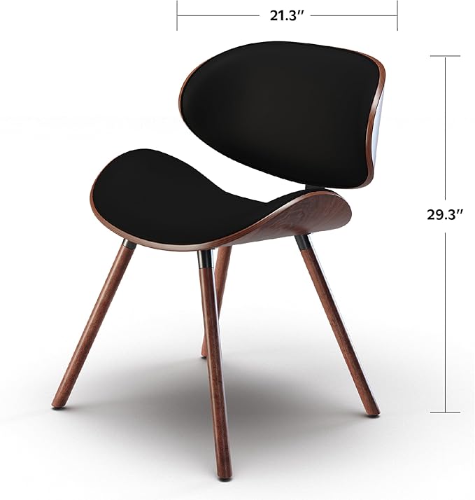 SIMPLIHOME Marana Dining Chairs - Upholstered Bentwood Back and Vegan Leather Kitchen Chair in Black, Mid-Century Modern Dining Room or Kitchen Seating with Contoured Seat and Beech Wood Base