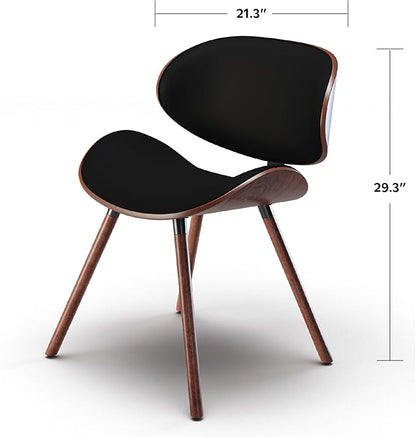 SIMPLIHOME Marana Dining Chairs - Upholstered Bentwood Back and Vegan Leather Kitchen Chair in Black, Mid-Century Modern Dining Room or Kitchen Seating with Contoured Seat and Beech Wood Base