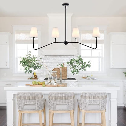 VILUXY Classic Linear Chandelier Off-White Fabric Modern Kitchen Island Pendant Lighting for Indoor, Dining Room, Living Room, Restaurant 4-Light