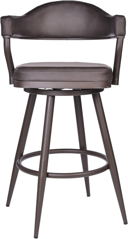 Armen Living Justin Modern Farmhouse 30" Seat Height Swivel Vintage Brown Faux Leather Bar Stool with Brown Metal Legs for Kitchen Island Counter