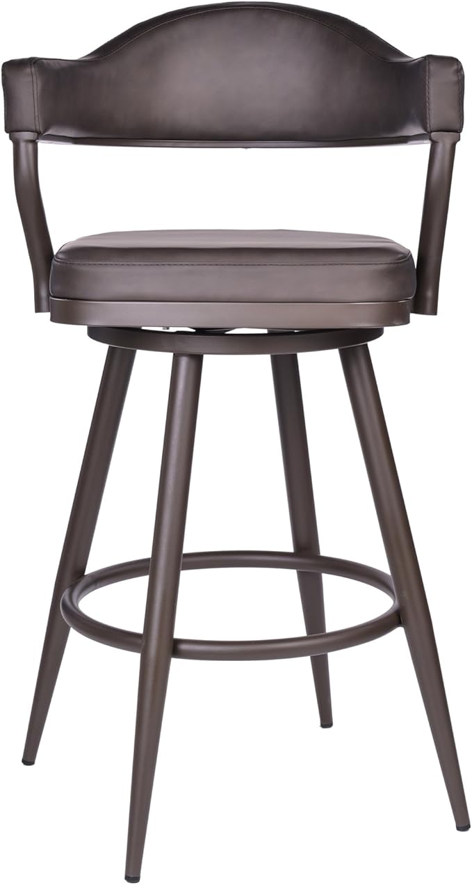 Armen Living Justin Modern Farmhouse 26" Seat Height Swivel Vintage Brown Faux Leather Bar Stool with Brown Metal Legs for Kitchen Island Counter, Set of 2