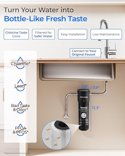 Waterdrop 10UA Under Sink Water Filter System, Reduces PFAS, PFOA/PFOS, Lead, Chlorine, Bad Taste & Odor, Under Counter Water Filter Connects Directly to Your Faucet, NSF/ANSI 42 Certified, 1 Year