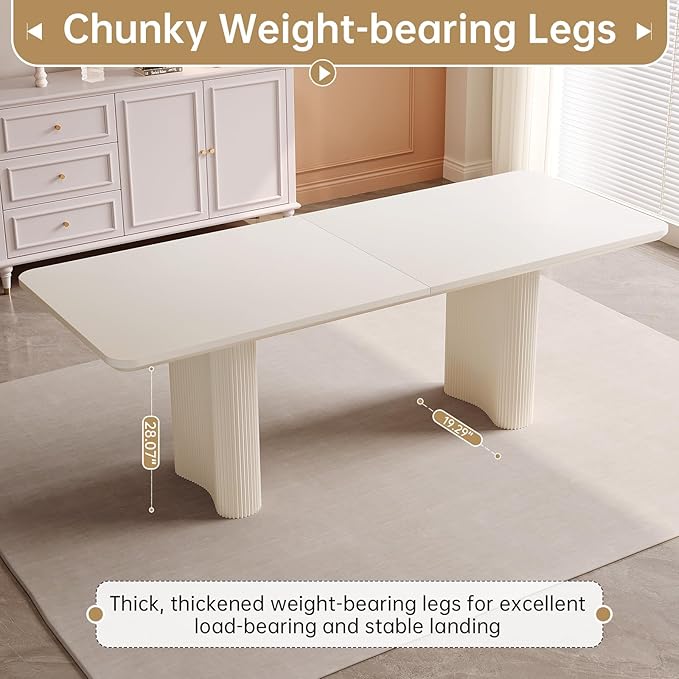 Miuuod 79" Cream White Dining Table for 4-8 People Large Rectangular Kitchen Table Modern Farmhouse Wood Dining Room Table for Living Room Home Office Workspace Easy Assembly
