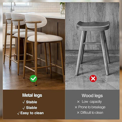Counter Height Bar Stools Set of 4, Kitchen Bar Stools with Back, Mid Century Modern Upholstered, with Metal Legs for Kitchen Island Dining Room