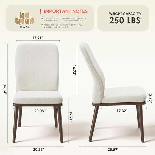 MALOL Upholstered Kitchen Chairs Set of 6, Modern Kitchen Chairs with High Back, Padded Fabric Dining Room Chair with Solid Wood Legs for Restaurant/Cafe/Home, Beige
