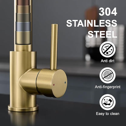 Brushed Gold Kitchen Faucet, AIMADI Kitchen Faucets with Pull Down Sprayer Single Handle One Hole Faucet for Farmhouse Gold Faucet for Kitchen Sink
