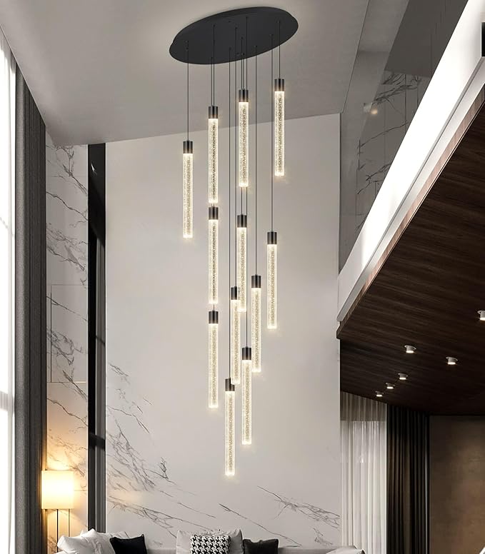 10-Lights Modern Chandelier for Staircase LED Dimmable Chandelier Crystal Chandelier Pendant Lights for High Ceiling Chandelier for Foyer