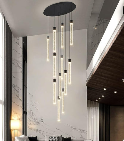 10-Lights Modern Chandelier for Staircase LED Dimmable Chandelier Crystal Chandelier Pendant Lights for High Ceiling Chandelier for Foyer