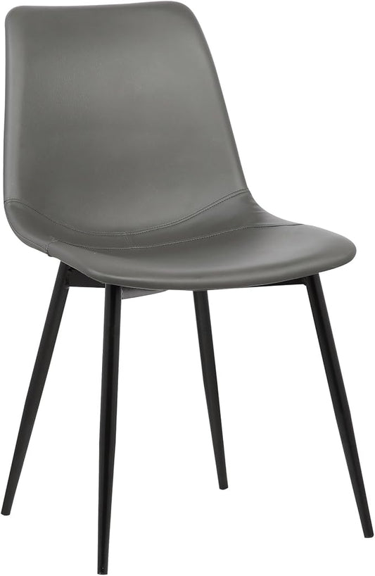 Armen Living Monte Mid Century Modern Dining Accent Chair for Table Kitchen Desk Vanity in Charcoal Gray Faux Leather with Black Metal Legs