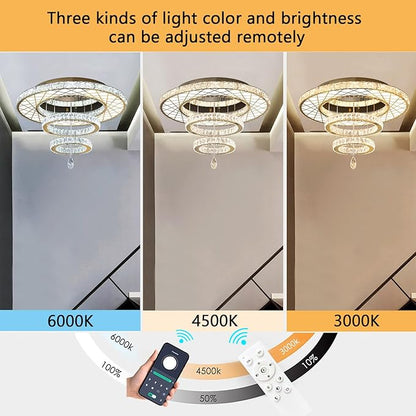 HAIXIANG Modern Glam Chandelier LED Crystal Ceiling Chandeliers Light for Bedroom Living Room Dining Room Lighting Fixture 24 inch Gold Remote Dimmable Lights