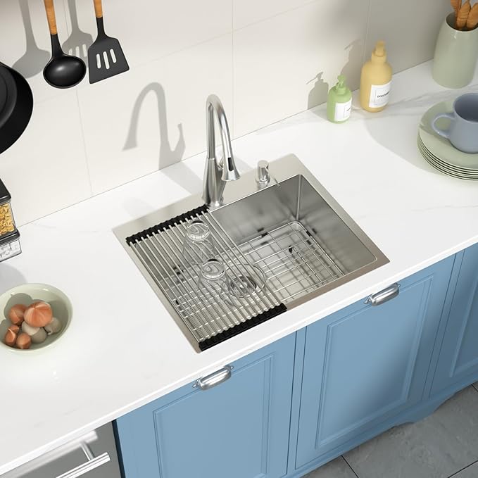 Drop in Bar Sink 22x18 Inch 16 Gauge Stainless Steel Handmade Topmount Kitchen Sink Single Bowl - 8 Inches Deep