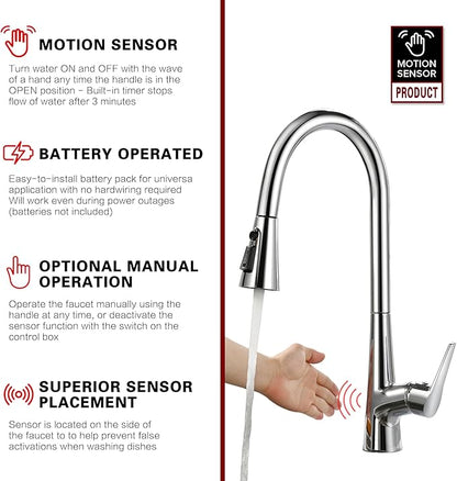 sumerain Touchless Kitchen Faucet with Pull-Down Sprayer,Single Handle Hands-Free Motion Sensor Kitchen Sink Faucet 360 Degree Swivel,Chrome