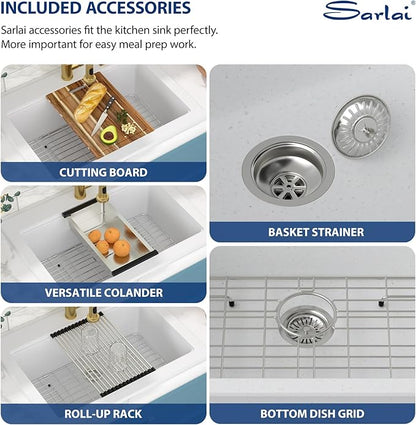 Sarlai Granite Composite Kitchen Sink - 30"x22" Drop In Kitchen Sink 30 Inch Ledge Workstation White Granite Quartz Composite Top-Mount Single Bowl Sinks Basin with Accessories