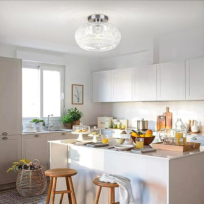 Semi Flush Mount Ceiling Light, Upgraded Larger Brushed Nickel Glass Ceiling Light Fixture, Vintage Lighting for Hallway Kitchen Bedroom Dining Room, Bulb Not Included