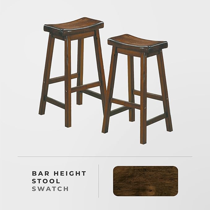 Lexicon Finnian Saddle Solid Wood Bar Height Bar Stool Set of 2 - Saddle Kitchen Stool Dining Height Stools for Dining, Armless Counter Chair Seating, Perfect Casual - 28.5" SH Distressed Cherry