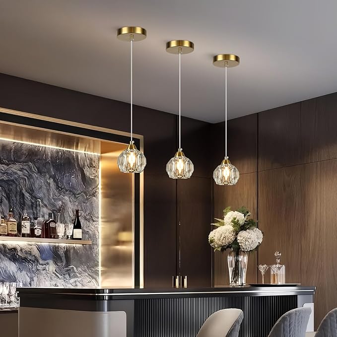 Weesalife Crystal Chandeliers for Dining Room Lights Fixture Over Table, 3 Pack Gold Modern Pendant Light Fixture，Crystal Pendant Lighting for Kitchen Island Bathroom Bar