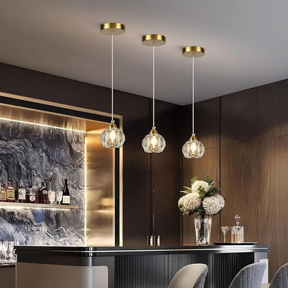 Weesalife Crystal Chandeliers for Dining Room Lights Fixture Over Table, 3 Pack Gold Modern Pendant Light Fixture，Crystal Pendant Lighting for Kitchen Island Bathroom Bar
