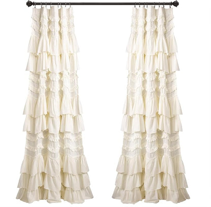 Lush Decor Kemmy Light Filtering Window Curtain Panel Single 52" W x 95" L Ivory - Drapes - Ruffled Curtains for Bedroom - Cream Curtains - Coquette Decor