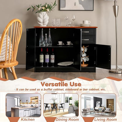 LOKO Buffet Cabinet With Storage, Modern Bar With 3 Doors, 2 Drawers & Adjustable Shelf, Kitchen Sideboard Console Table for Living Room, 43.5 x 16 x 31 Inches (Black)