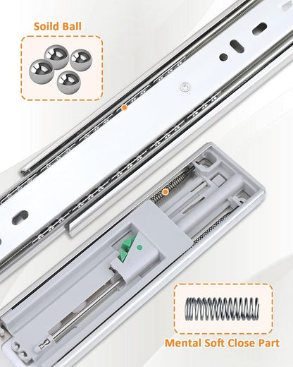 Gobrico 16 inch Drawer Slides 2 Pair，Soft Close Drawer Slides 3 Fold, Cabinet Drawer Slides Full Extension Drawer Hardware, Heavy Duty Hydraulic Self Close Rails, Side Mount Ball Bearing Tracks