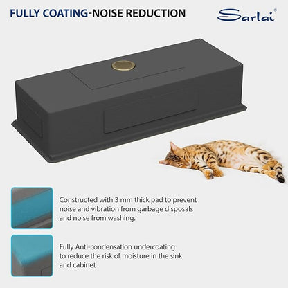 Sarlai 45 Gold Undermount Kitchen Sink - 45x19 Inch Gold Kitchen Sink Workstation Ledge NANO-Tech Sinks Round Corner 16 Gauge Stainless Steel Single Bowl Basin
