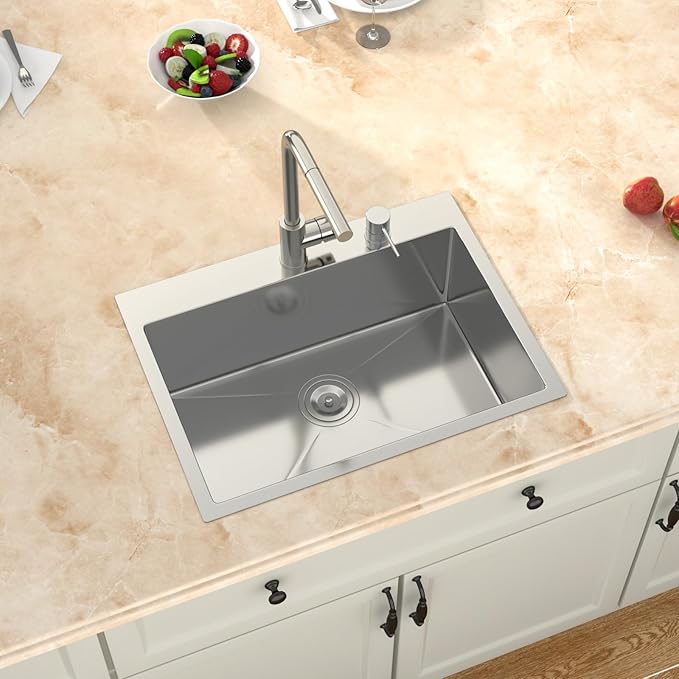 24 Inch Drop In Kitchen Sink- Top Mount Sink 24x18 Inch 9" Deep 304 Stainless Steel Sinks 16 Gauge Countertop Single Bowl Kitchen Sinks With Assembly