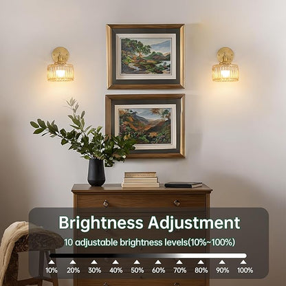 Shenmoyl Vintage Battery Operated Wall Sconce with Amber Striped Glass Lampshade 5000 mAh Rechargeable Battery Powered Wall Light with Remote Control for Bedside Bedroom Doorway