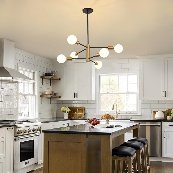 RUIYEY Modern Chandeliers for Dining Room, Black and Gold Chandelier Ceiling Light Fixture 6-Light Sputnik Chandeliers Mid Century Chandeliers for Living Room,Kitchen Island,Bedroom,Foyer