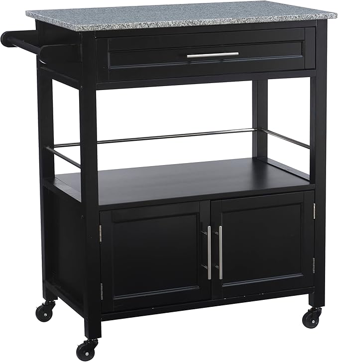 Linon Cameron Granite Top Kitchen Cart, 36.02" x 24.02" x 17.99", Black