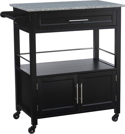 Linon Cameron Granite Top Kitchen Cart, 36.02" x 24.02" x 17.99", Black