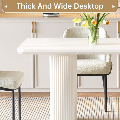 Miuuod 78.97" Extra Large Kitchen & Dining Table Set,with 6 Chairs,Modern Kitchen Table for Dining Room,Table-Island for Big Family,Console Desk with 6 Upholstered Chairs,Cream White