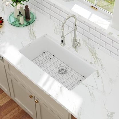 Kichae 33 Granite Composite Kitchen Sink - 33"x19" Grainte Kitchen Sink Workstation Undermount Quartz Sink White Deep Single Bowl Basin