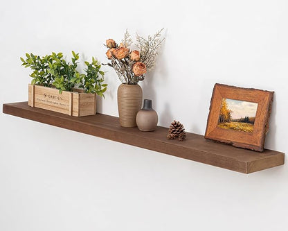 Axeman Natural Wood Floating Shelves for Wall Mounted 48 Inch Rustic Farmhouse Wall Shelves for Bathroom Bedroom Kitchen Living Room Decor Distressed Long Wooden Shelf|Set of 1, Weathered Walnut