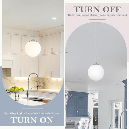KoKo&Yukina 6 Inch Globe Pendant Light Nickel Globe Pendant Lights Kitchen Island Mid Century Light Fixture with Milky White Glass Shade for Dining Room (2 Pack)