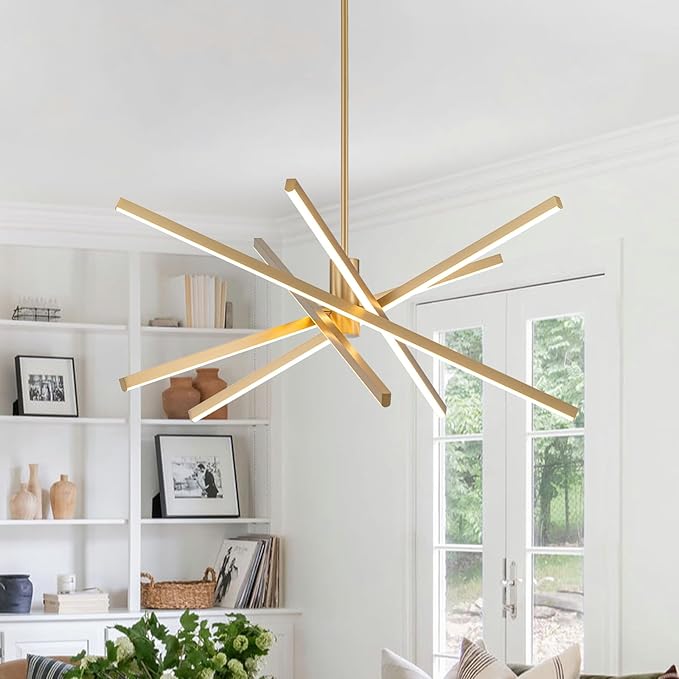 Y'INSP Gold Sputnik Chandelier for Dining Room, 5-Lights LED Pendant Light Fixtures Modern 45W Hanging Light Fixture for Living Room Kitchen Island Bedroom Entryway