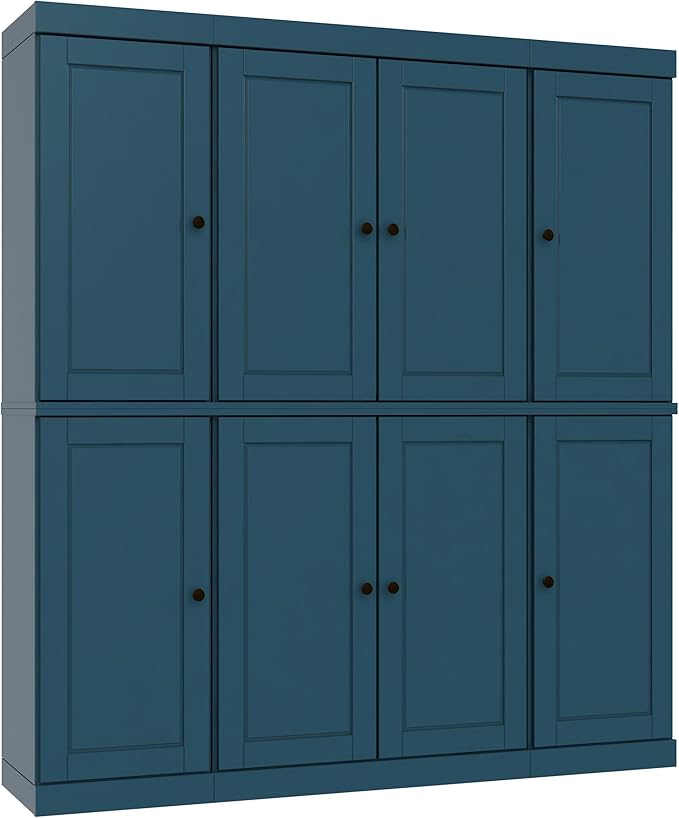 Palace Imports Solid Wood Pantry Cabinet - 71.5" Tall x 65" Wide Freestanding Storage Cabinet w/ 8 Doors & Adjustable Shelves for Kitchen – Teal Blue, Renewable Eco-Friendly 100% Wood, Made in Brazil