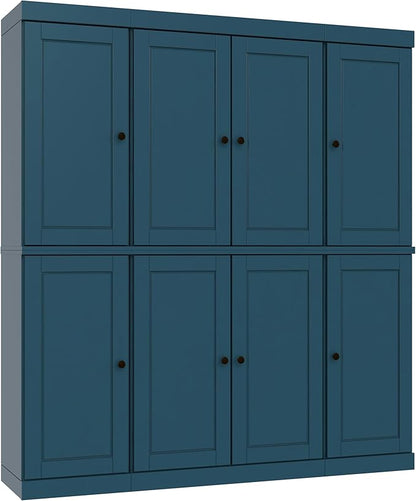 Palace Imports Solid Wood Pantry Cabinet - 71.5" Tall x 65" Wide Freestanding Storage Cabinet w/ 8 Doors & Adjustable Shelves for Kitchen – Teal Blue, Renewable Eco-Friendly 100% Wood, Made in Brazil