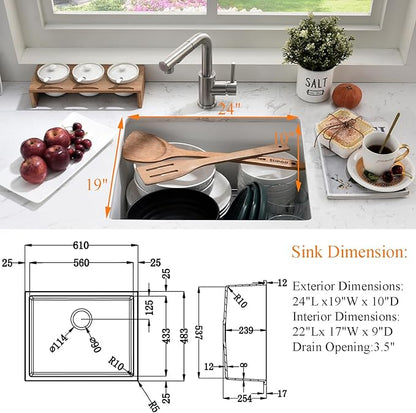 24 Inch White Kitchen Sink Undermount-Bokaiya 24x19 Small Kitchen Sink White Quartz Wet Bar Sink with Faucet Outdoor RV Single Bowl Kitchen Sink
