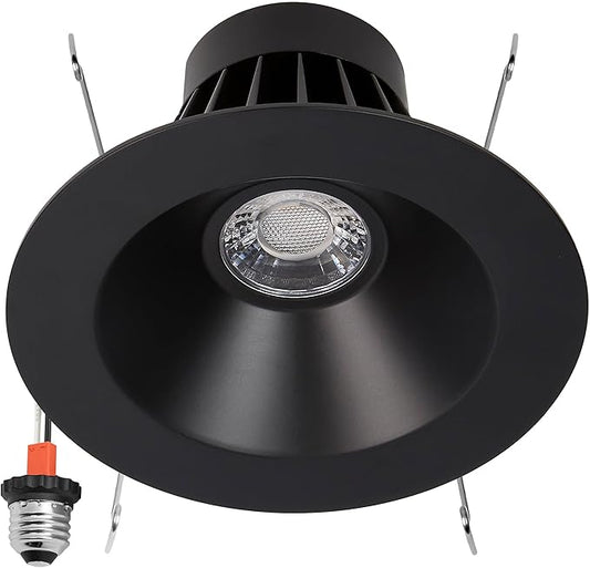 Maxxima 6 in. Retrofit Recessed Anti-Glare LED Downlight, 1200 Lumens, 5 Color Temperature Selectable 2700K/3000K/3500K/4000K/5000K, Dimmable, E-26 Quick Connect Adapter, 90 CRI, Black Trim