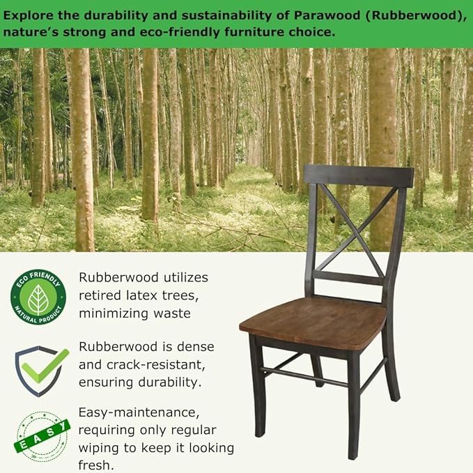 IC INTERNATIONAL CONCEPTS X-Back Chair with Solid Wood Seat - Set of 2 Chairs in Hickory/Washed Coal