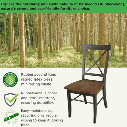 IC INTERNATIONAL CONCEPTS X-Back Chair with Solid Wood Seat - Set of 2 Chairs in Hickory/Washed Coal