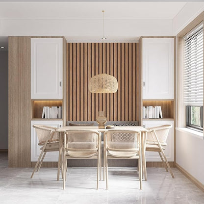 Yun-aeon Natural Wood Peel and Stick Wallpaper Wood Slats - 17.3"x 1200" Tan Self-Adhesive Waterproof Vinyl Removable Wall Paper for Wall Decor Bedroom