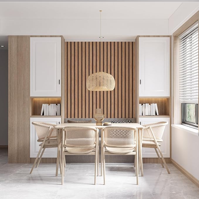 Yun-aeon Natural Wood Peel and Stick Wallpaper Wood Slats - 17.3"x 480" Tan Self-Adhesive Waterproof Vinyl Removable Wall Paper for Wall Decor Bedroom