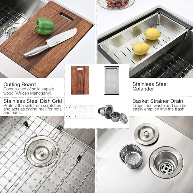 33 Inch Farmhouse Sink Workstation -VOKIM 33X22 inch Farm sink Stainless Steel 16 Gauge Ledge Workstation Flat Apron-front Single Bowl Farm Kitchen Sink