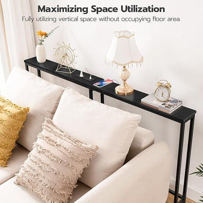 HOOBRO 63" Narrow Console Table with Charging Station, 5.9" Slim Sofa Table Behind Couch, 2 AC Outlets & USB-C Ports, Long Entryway Tables for Small Spaces, Livingroom, Black BB165UXG01G1