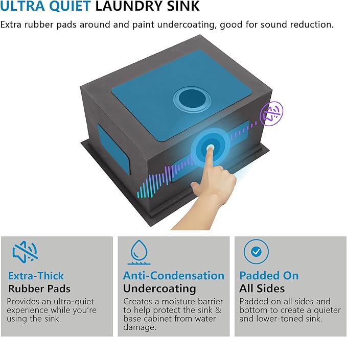 21"x19" Undermount Laundry Utility Sink Workstation – 16 Gauge 304 Stainless Steel, 13 Inch Deep Single Bowl Under Counter Sink Basin for Laundry Room, RV or Utility Use